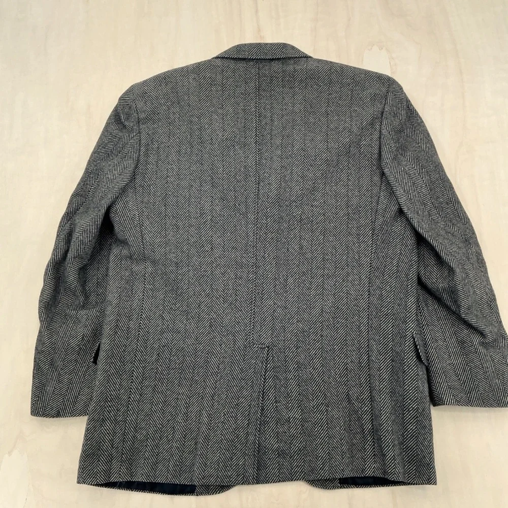Vintage Redwood & Ross 100% Cashmere Herringbone Blazer Mens 42 Grey Academic